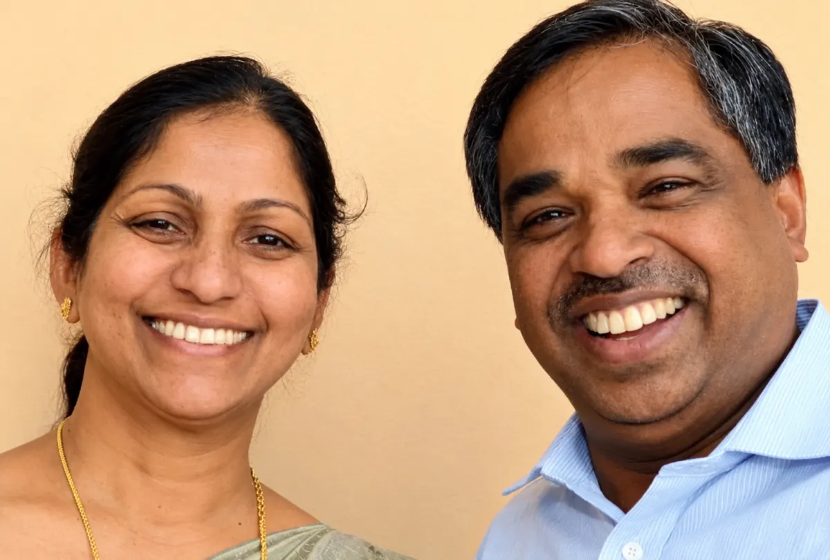 Founders Saji and Cynthia John with early beneficiaries at Asha Jyothi